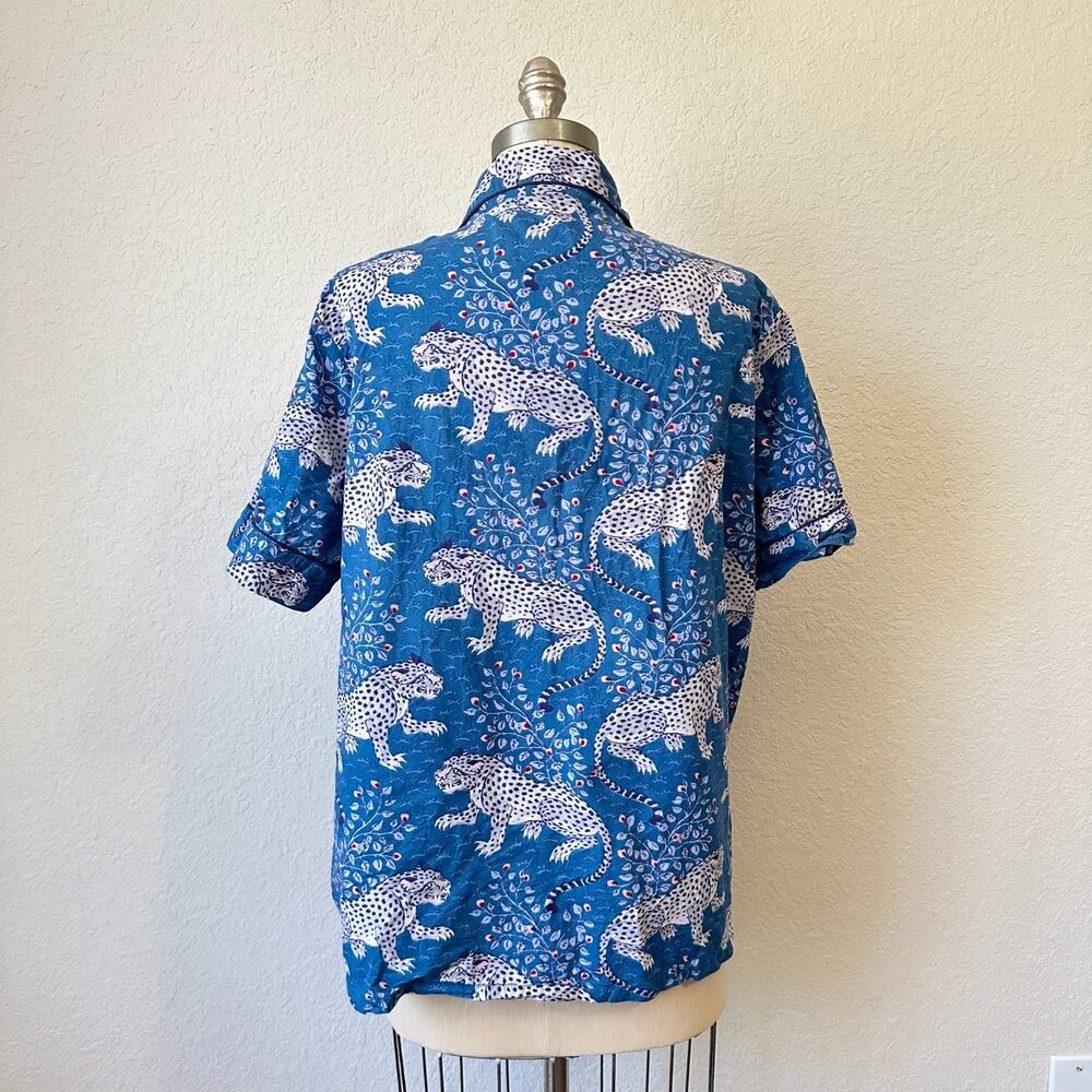 PRINT FRESH Bagheera Pajama Top Azure Blue Animal Print SS Sleep Shirt - Picture 2 of 9